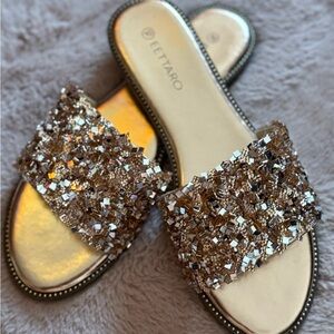 Women's Glitter Slide Sandals - Gold and Silver